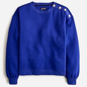 J Crew Heritage Fleece Cropped Sweatshirt Brilliant Cove Oversized Button Medium